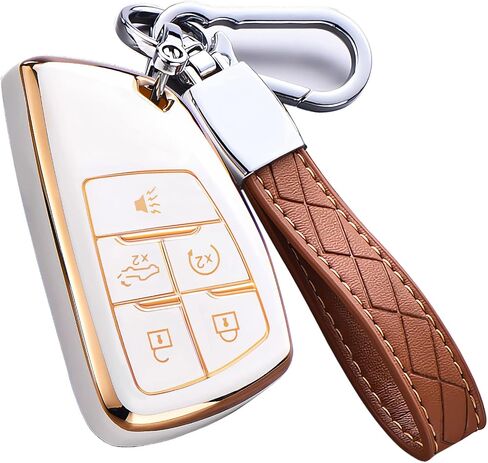 غطاء مفتاح FOB لـ Chevy GMC مع سلسلة المفاتيح ، Tahoe Suburban Expurban Traverse Yukon Denali Terrain Buick Enclude Premium Soft TPU (6 أزرار عاجية) in Kuwait