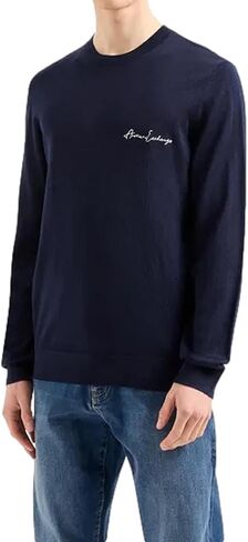 Armani Exchange Men Merino Wool Mix Signature Logo Crewneck Pullover Sweater in Kuwait
