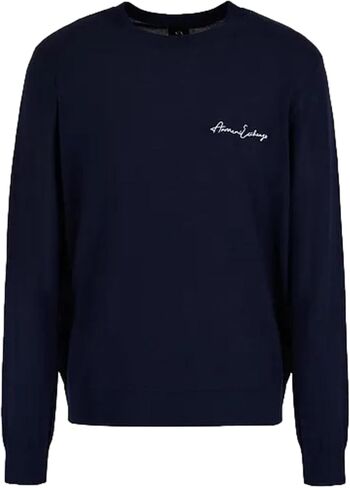 Armani Exchange Men Merino Wool Mix Signature Logo Crewneck Pullover Sweater in Kuwait