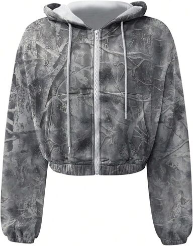 Men's Camo Zip Up Drawstring Crop Lightweight Hoodie Graphic Long Sleeve Hooded Sweatshirts Outerwear in Saudi Arabia