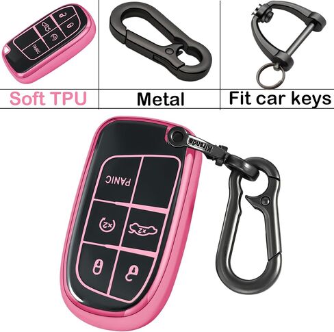 for Jeep Key Fob Cover with keychian,TPU Protection Key Case Compatible with RAM Grand Cherokee Renegade Chrysler Durango Journey Smart Remote Key(Red,5 Button) in Saudi Arabia