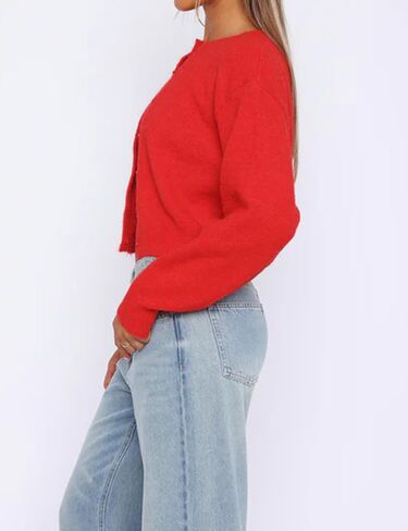 MISSACTIVER Women's Button Down Cropped Cardigan Sweater Solid Open Front Long Sleeve Crewneck Knitted Fall Cardigans Jacket in Saudi Arabia