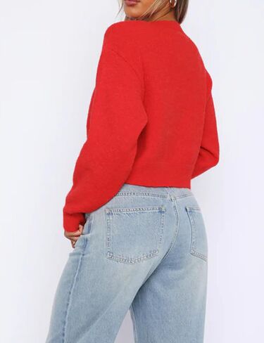 MISSACTIVER Women's Button Down Cropped Cardigan Sweater Solid Open Front Long Sleeve Crewneck Knitted Fall Cardigans Jacket in Saudi Arabia