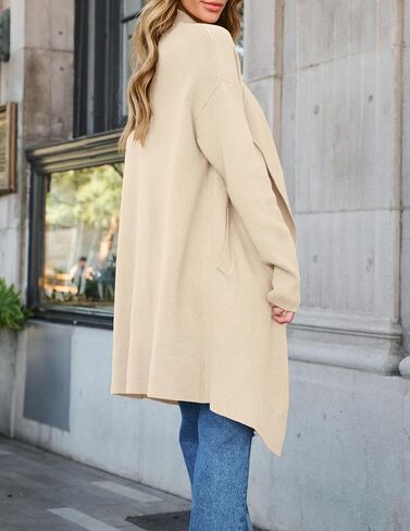 ZESICA Women's Casual Lapel Cardigan Long Sleeve Open Front Irregular Hem Soft Knitted Sweater Coat with Pockets in Saudi Arabia