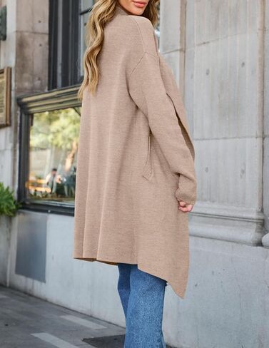 ZESICA Women's Casual Lapel Cardigan Long Sleeve Open Front Irregular Hem Soft Knitted Sweater Coat with Pockets in Saudi Arabia