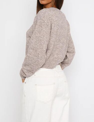 MISSACTIVER Women's Button Down Cropped Cardigan Sweater Solid Open Front Long Sleeve Crewneck Knitted Fall Cardigans Jacket in Saudi Arabia