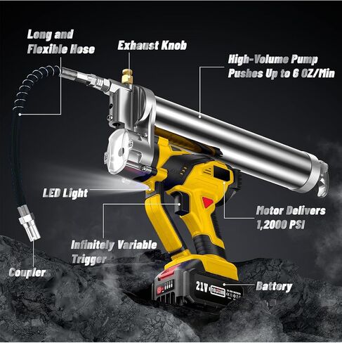 بطارية ليثيوم شحوم بندقية مناسبة لبطارية DeWalt 20V كحد أقصى (بدون بطارية) مع خرطوم فليكس الينابيع 18 " in Saudi Arabia