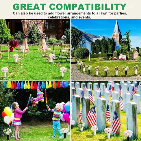 12 Set Cemetery Vases for Grave Memorial Plastic Flower Vases with Spikes and Grave Floral Holder for Cemetery Grave Lawn Memorial Decorations(Black, White) in Saudi Arabia