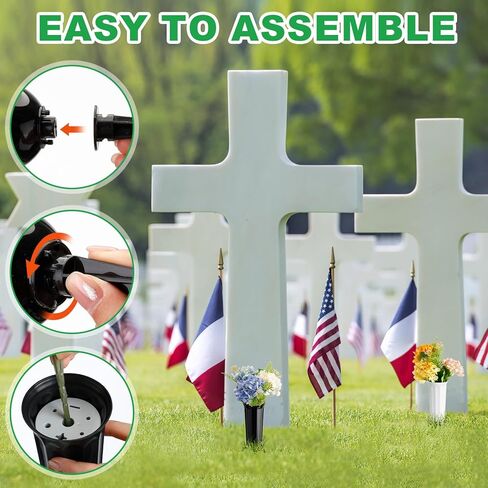 12 مجموعة من مزهريات المقبرة للمزهريات الزهرة البلاستيكية التذكارية مع طفرات وحامل الأزهار القبر للمقبرة زخارف تذكارية مقبرة (أسود ، أبيض) in Kuwait