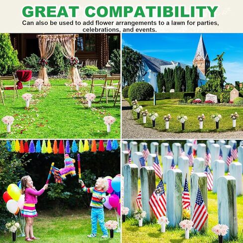 12 مجموعة من مزهريات المقبرة للمزهريات الزهرة البلاستيكية التذكارية مع طفرات وحامل الأزهار القبر للمقبرة زخارف تذكارية مقبرة (أسود ، أبيض) in Kuwait