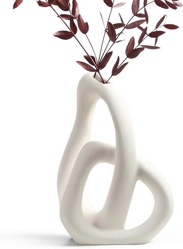 Modern White Ceramic Flower Vases for Home Decor Aesthetic, Boho Decorative Vase for Bouquet Pampas Grass, Living Room Bedroom Kitchen Maximalist Decor (White) in Saudi Arabia