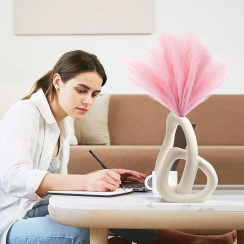 Modern White Ceramic Flower Vases for Home Decor Aesthetic, Boho Decorative Vase for Bouquet Pampas Grass, Living Room Bedroom Kitchen Maximalist Decor (White) in Saudi Arabia