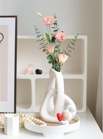 Modern White Ceramic Flower Vases for Home Decor Aesthetic, Boho Decorative Vase for Bouquet Pampas Grass, Living Room Bedroom Kitchen Maximalist Decor (White) in Saudi Arabia