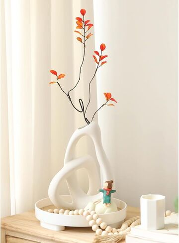 Modern White Ceramic Flower Vases for Home Decor Aesthetic, Boho Decorative Vase for Bouquet Pampas Grass, Living Room Bedroom Kitchen Maximalist Decor (White) in Saudi Arabia