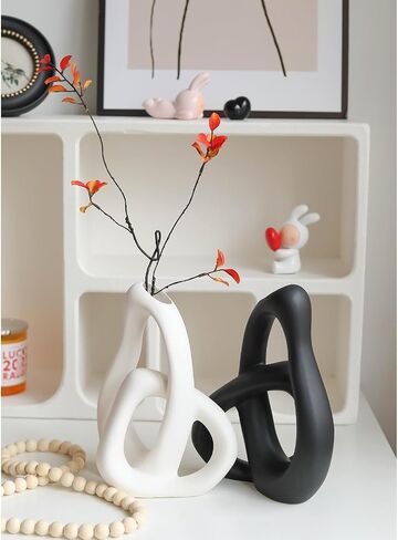 Modern White Ceramic Flower Vases for Home Decor Aesthetic, Boho Decorative Vase for Bouquet Pampas Grass, Living Room Bedroom Kitchen Maximalist Decor (White) in Saudi Arabia