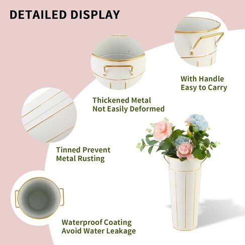 8 Pcs 12 Inch Galvanized Metal Vase With Handles - Tin Bucket for Bar, Home Decor, Wedding Centerpiece, Table Decorations - Unbreakable Tall Vase for Fresh Flowers in Kuwait