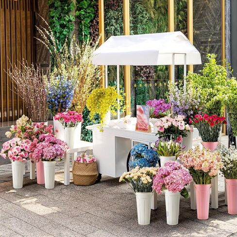 8 Pcs 12 Inch Galvanized Metal Vase With Handles - Tin Bucket for Bar, Home Decor, Wedding Centerpiece, Table Decorations - Unbreakable Tall Vase for Fresh Flowers in Kuwait