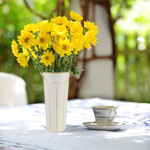 8 Pcs 12 Inch Galvanized Metal Vase With Handles - Tin Bucket for Bar, Home Decor, Wedding Centerpiece, Table Decorations - Unbreakable Tall Vase for Fresh Flowers in Kuwait