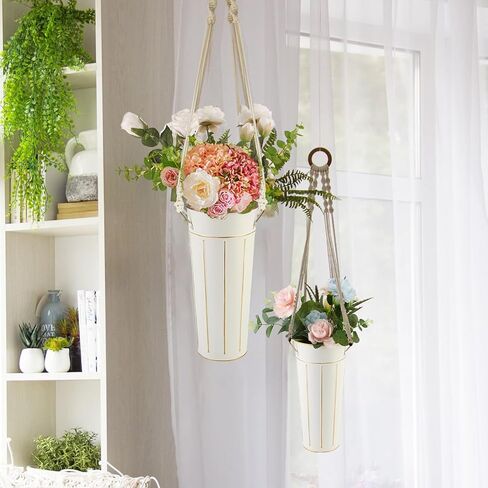 8 Pcs 12 Inch Galvanized Metal Vase With Handles - Tin Bucket for Bar, Home Decor, Wedding Centerpiece, Table Decorations - Unbreakable Tall Vase for Fresh Flowers in Kuwait
