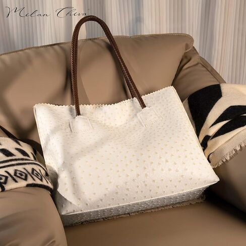 Milan Chiva Tote Bag for Women with Zipper Large Ostrich Vegan Leather Shoulder Purses and Handbags in Saudi Arabia