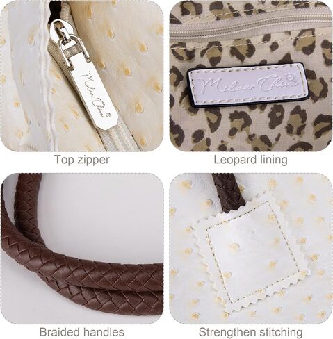 Milan Chiva Tote Bag for Women with Zipper Large Ostrich Vegan Leather Shoulder Purses and Handbags in Saudi Arabia