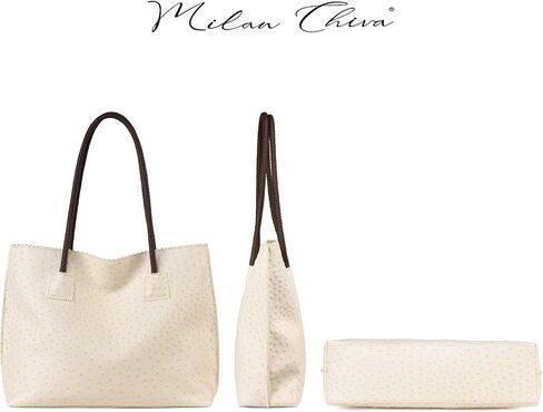 Milan Chiva Tote Bag for Women with Zipper Large Ostrich Vegan Leather Shoulder Purses and Handbags in Saudi Arabia