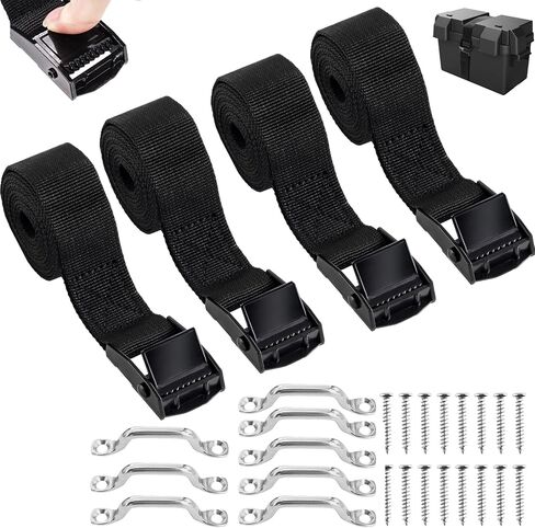 2 Sets 1"x 78"(6.5ft) Battery Hold Down Straps for Boats,Battery Tie Down with Cam Buckle,Stainless Steel Bracket and SS Screws Used for Cooler,Battery Box,Fuel Tank,Luggage Belt,RV and More in Saudi Arabia
