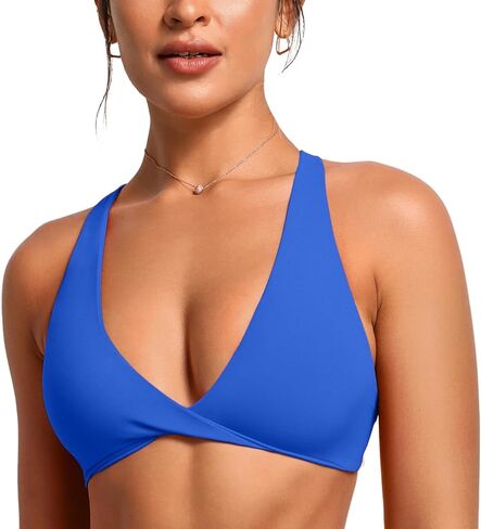 VANTONIA Womens Butterluxe Twist Front Sports Bra Deep V-Neck Crop Top Strappy Cross Back Bra with Nipple Covers-Vivi Bra in Saudi Arabia