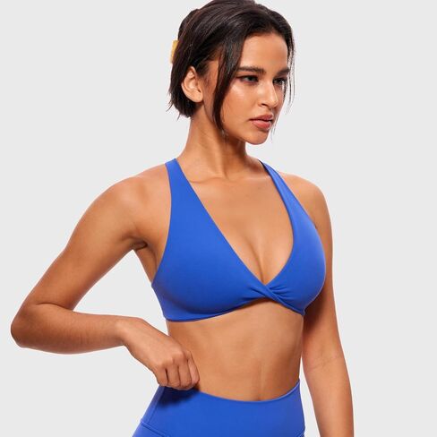 VANTONIA Womens Butterluxe Twist Front Sports Bra Deep V-Neck Crop Top Strappy Cross Back Bra with Nipple Covers-Vivi Bra in Saudi Arabia