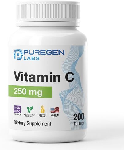 Puregen Labs Vitamin C 250 MG Supports a Healthy Immune System & Antioxidant Protection | Non-GMO | Gluten Free | Made in USA - 200 Tablets in Saudi Arabia