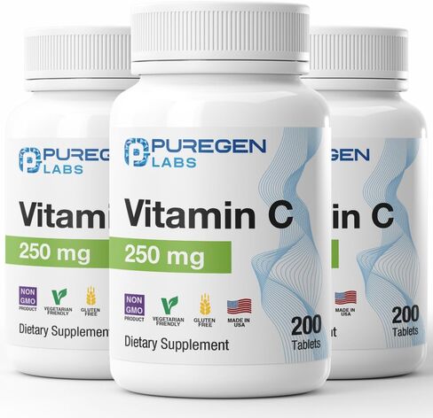 Puregen Labs Vitamin C 250 MG Supports a Healthy Immune System & Antioxidant Protection | Non-GMO | Gluten Free | Made in USA - 200 Tablets in Saudi Arabia