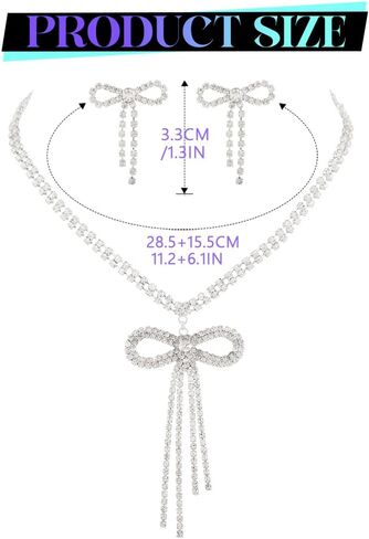 Jeairts jeirts bow bow jewelry مجموعة قلادة القوس البراقة والأقراط مجموعات المجوهرات كرستال بروميد للنساء in Kuwait