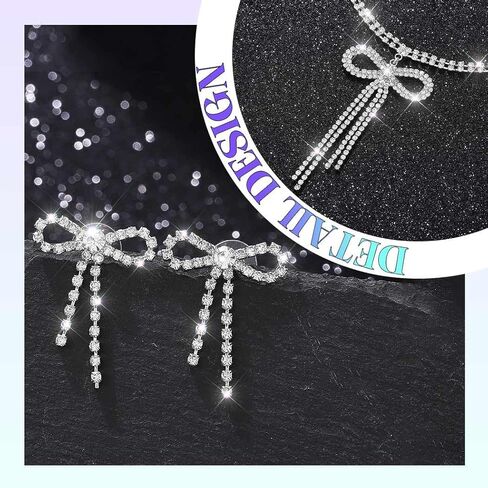 Jeairts jeirts bow bow jewelry مجموعة قلادة القوس البراقة والأقراط مجموعات المجوهرات كرستال بروميد للنساء in Kuwait