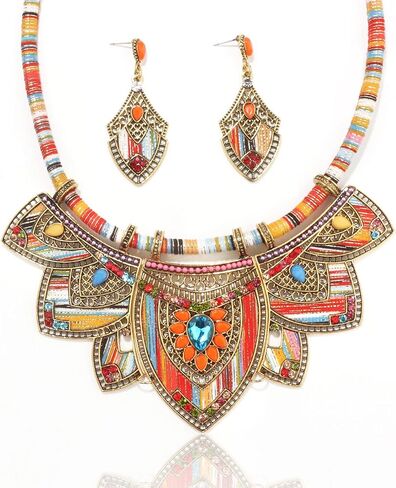 African Jewelry Sets for Women Boho Tribal Retro Statement Choker Necklace and Dainty Dangle Earring Set Multicolor Ethnic Style Chunky Bib Collar Costume Jewelry Accessories for Women in Saudi Arabia