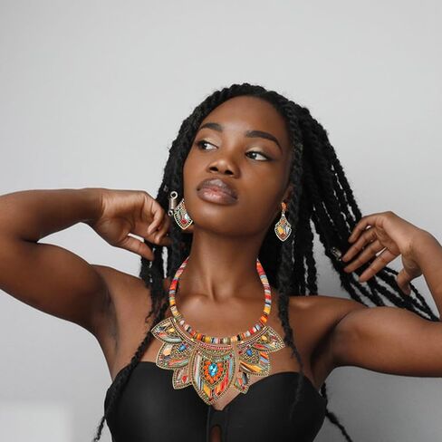 African Jewelry Sets for Women Boho Tribal Retro Statement Choker Necklace and Dainty Dangle Earring Set Multicolor Ethnic Style Chunky Bib Collar Costume Jewelry Accessories for Women in Saudi Arabia