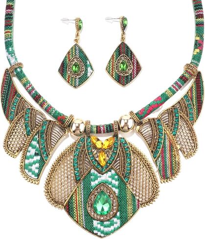 African Jewelry Sets for Women Boho Tribal Retro Statement Choker Necklace and Dainty Dangle Earring Set Multicolor Ethnic Style Chunky Bib Collar Costume Jewelry Accessories for Women in Saudi Arabia
