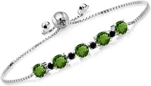 Gem Stone King 925 Sterling Silver Gemstone Birthstone and Black Diamond Tennis Bracelet for Women | Round 5MM and 2.5MM | Adjustable Bolo Design | Easy-On Easy-Off | Fully Adjustable Up to 9 Inch in Saudi Arabia