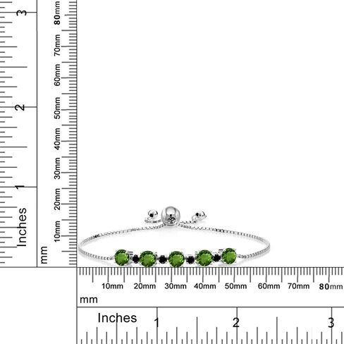 Gem Stone King 925 Sterling Silver Gemstone Birthstone and Black Diamond Tennis Bracelet for Women | Round 5MM and 2.5MM | Adjustable Bolo Design | Easy-On Easy-Off | Fully Adjustable Up to 9 Inch in Saudi Arabia