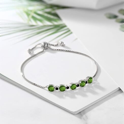 Gem Stone King 925 Sterling Silver Gemstone Birthstone and Black Diamond Tennis Bracelet for Women | Round 5MM and 2.5MM | Adjustable Bolo Design | Easy-On Easy-Off | Fully Adjustable Up to 9 Inch in Saudi Arabia