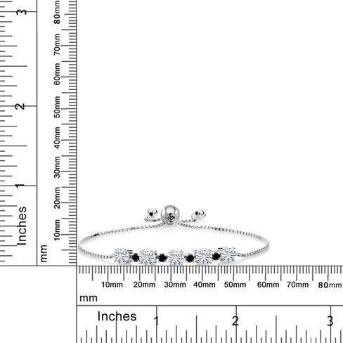 Gem Stone King 925 Sterling Silver Gemstone Birthstone and Black Diamond Tennis Bracelet for Women | Round 5MM and 2.5MM | Adjustable Bolo Design | Easy-On Easy-Off | Fully Adjustable Up to 9 Inch in Saudi Arabia