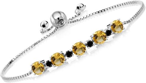 Gem Stone King 925 Sterling Silver Gemstone Birthstone and Black Diamond Tennis Bracelet for Women | Round 5MM and 2.5MM | Adjustable Bolo Design | Easy-On Easy-Off | Fully Adjustable Up to 9 Inch in Saudi Arabia