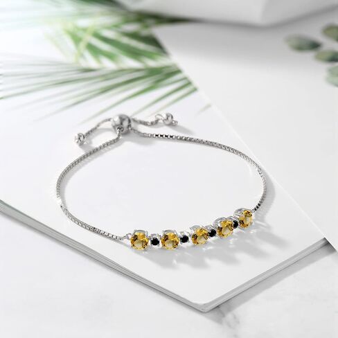 Gem Stone King 925 Sterling Silver Gemstone Birthstone and Black Diamond Tennis Bracelet for Women | Round 5MM and 2.5MM | Adjustable Bolo Design | Easy-On Easy-Off | Fully Adjustable Up to 9 Inch in Saudi Arabia