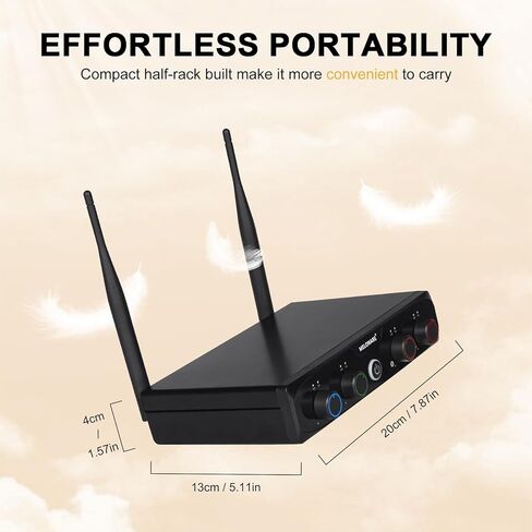 نظام ميكروفون لاسلكي ذو 4 قنوات، مجموعة ميكروفون لاسلكي مدمج UHF مع ترددات 4x10، نطاق 200 قدم، ميكروفون ديناميكي محمول للغناء، الكاريوكي، الكنيسة، DJ، الزفاف (MWM-41-4H) in Kuwait