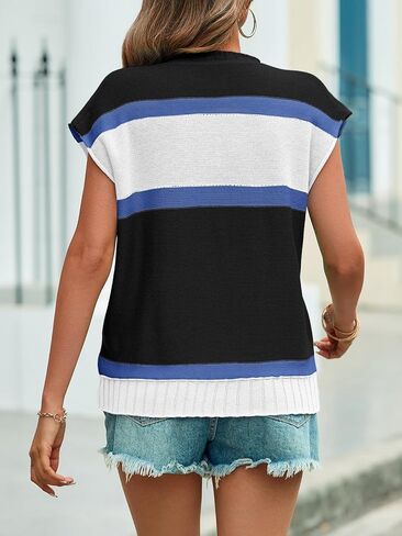 Saodimallsu Womens Cap Sleeve Sweater Vest Top Summer Color Block Loose Knit Going Out Shirts in Kuwait