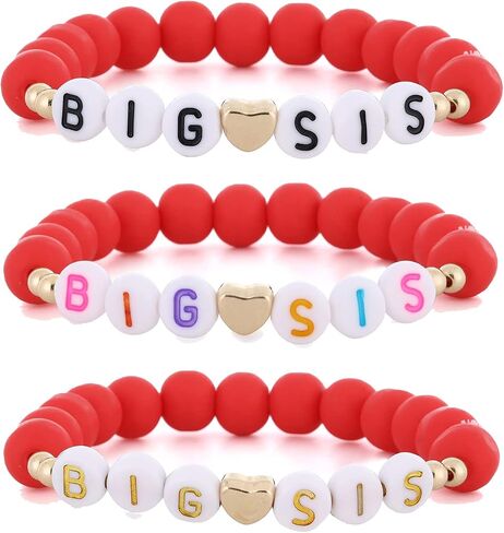 Taouzi 3Pcs Big Sister Gift for Sister Big Sister Bracelet Handmade Colorful Clay Beads Bracelets Big Sister Announcement Sister Jewelry Big Sister Birthday Gifts for Sister in Saudi Arabia