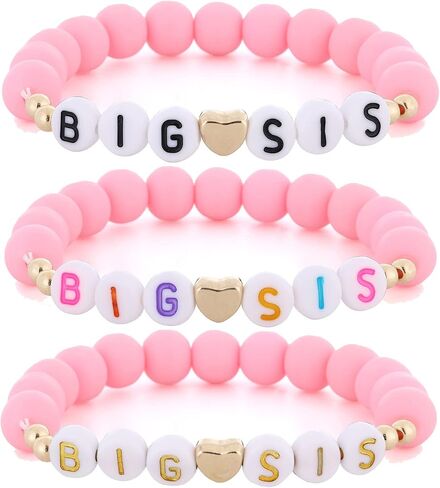 Taouzi 3Pcs Big Sister Gift for Sister Big Sister Bracelet Handmade Colorful Clay Beads Bracelets Big Sister Announcement Sister Jewelry Big Sister Birthday Gifts for Sister in Saudi Arabia