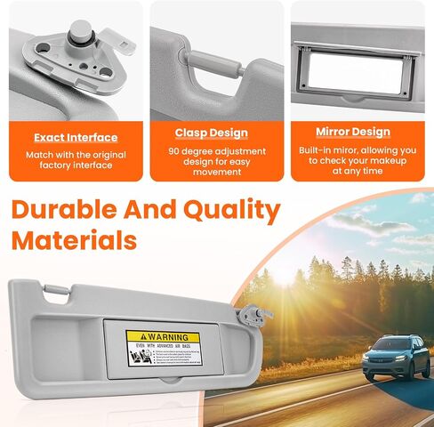 Left and Right Sun Visor Compatible with Honda Civic 2006-2011, Replaces 83280-SNA-A01ZC, 83230-SNA-A01ZC, Gray with Mirror, Exact Fit Driver and Passenger Side (EX, LX, Sedan, Coupe) in Saudi Arabia