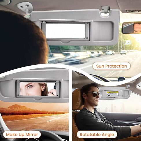 Left and Right Sun Visor Compatible with Honda Civic 2006-2011, Replaces 83280-SNA-A01ZC, 83230-SNA-A01ZC, Gray with Mirror, Exact Fit Driver and Passenger Side (EX, LX, Sedan, Coupe) in Saudi Arabia