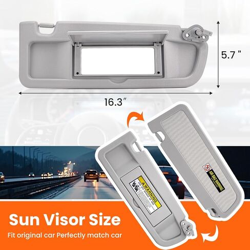 Left and Right Sun Visor Compatible with Honda Civic 2006-2011, Replaces 83280-SNA-A01ZC, 83230-SNA-A01ZC, Gray with Mirror, Exact Fit Driver and Passenger Side (EX, LX, Sedan, Coupe) in Saudi Arabia