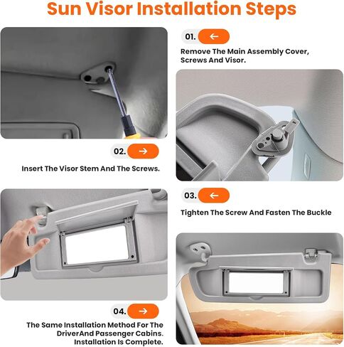 Left and Right Sun Visor Compatible with Honda Civic 2006-2011, Replaces 83280-SNA-A01ZC, 83230-SNA-A01ZC, Gray with Mirror, Exact Fit Driver and Passenger Side (EX, LX, Sedan, Coupe) in Saudi Arabia
